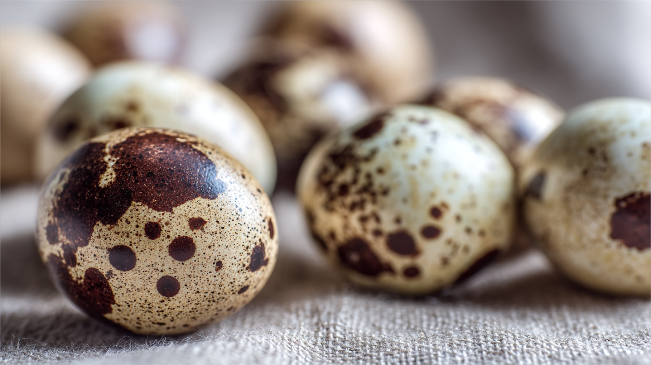 Fresh speckled quail eggs for making deviled quail eggs appetizers.