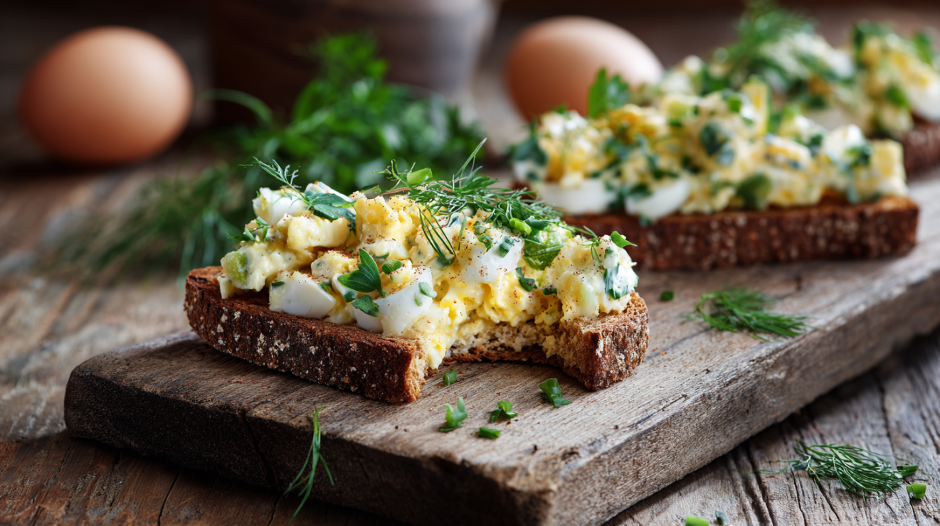 Egg salad made from leftover deviled quail eggs on toast.