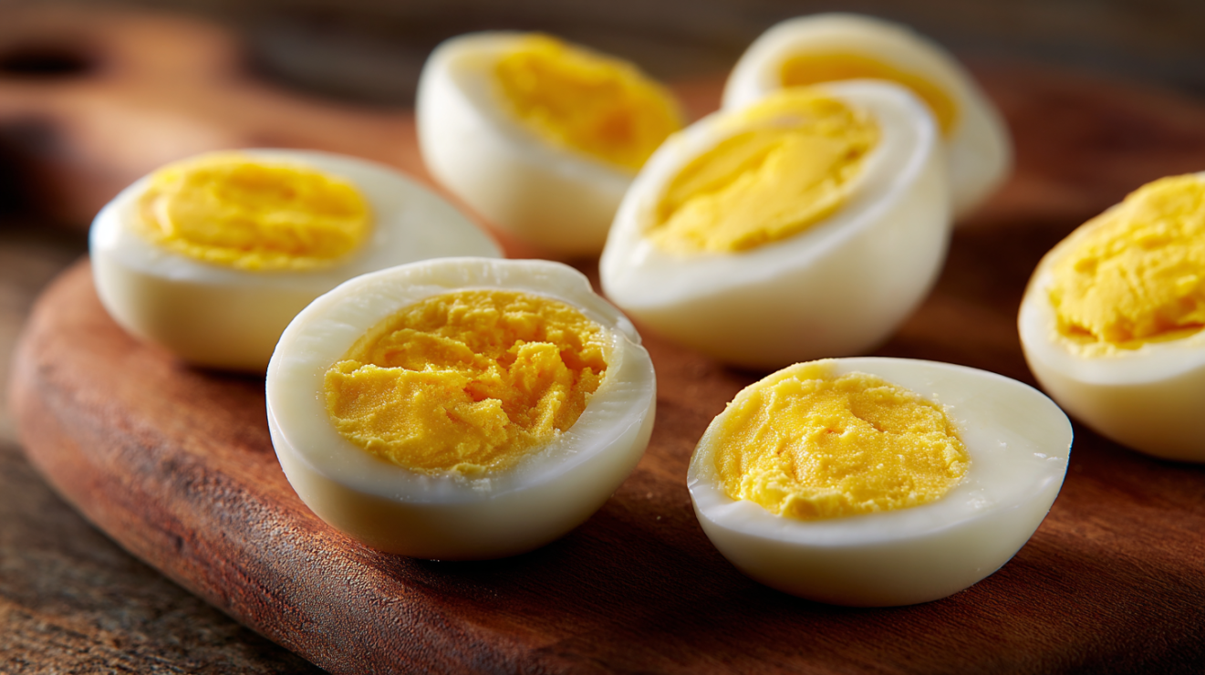 Perfectly cooked deviled quail eggs cut in half showing vibrant yellow yolks.